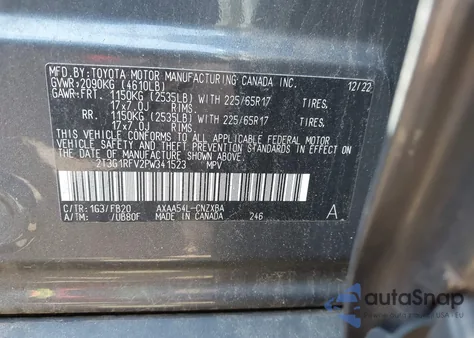 2023 Toyota Rav4 Le из США, поврежденный, VIN 2T3G1RFV2PW341523